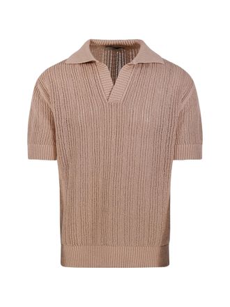 Altea Neutral Polo Textured Knit Cotton Polo