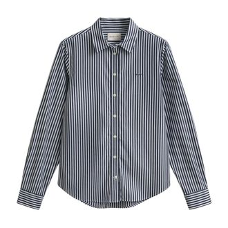 GANT Banker Poplin Stripe Shirt - Dames - Overhemden - Blauw - 2XL - Katoen - Overhemden