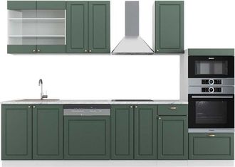 Vicco Cucina componibile Fame-Line, Verde-oro Country House/Bianco, 300 cm con armadio alto, pl Marmo