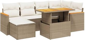 vidaXL Set Sof&aacute;s De Jard&iacute;n 7 Piezas Y Cojines Rat&aacute;n Sint&eacute;tico Beige Vidaxl