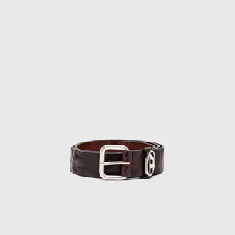 Diesel 3.9cm logo-plaque wrinkled leather belt - Belts - Unisex - Brown