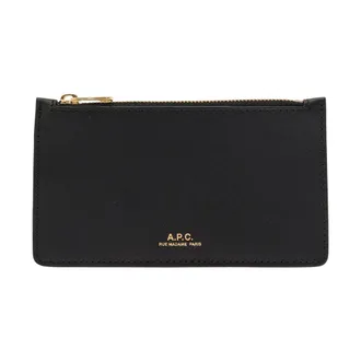 A.P.C. Wallets & Cardholders, female, Black, Size: ONE SIZE Black Leather Wallet with Zipped Pocket and Card Slots
