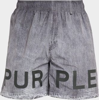Purple Mens Faux Denim All Around Logo Shorts