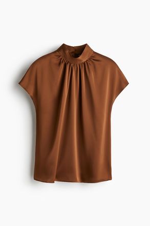 H&M Satinbluse mit Stehkragen - Braun