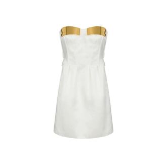 Elisabetta Franchi Party Dresses, female, White, Size: L Mini Dress in Duchess Satin with Jewel Cups