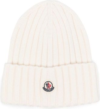 Moncler White Logo Beanie Cap