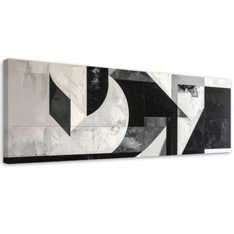 Feeby Cuadro En Lienzo, Composici&oacute;n Abstracta En Blanco Y Negro, 120x40