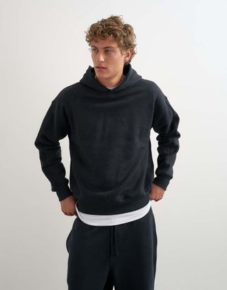Topman felpa con cappuccio pesante a vestibilit&agrave; comoda nera-Nero