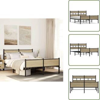 vidaXL The Living Store Giroletto senza Materasso Rovere Sonoma 140x190cm in Truciolato - Letto con struttura in metallo