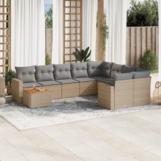 vidaXL Juego De Sof&aacute;s Jard&iacute;n Con Cojines Beige 10 Pzas Rat&aacute;n Sint&eacute;tico Vidaxl
