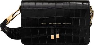Chylak Glossy Black Crocodile Print Crossbody Bag