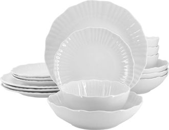 Elama Millie 16 Piece Double Bowl Porcelain Dinnerware Set in White