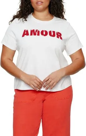 Sanctuary Embellished Organic Cotton Graphic T-Shirt in White/Cherry Lacquer at Nordstrom Rack, Size 2 X