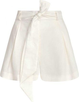 Andres Otalora Womens Encantamiento Belted Linen Shorts In Off White