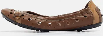 Tod's Tods Brown Laser Cut Leather Scrunch Ballet Flats
