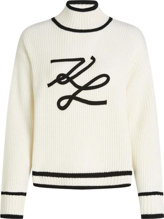 Karl Lagerfeld Maglione a coste con logo ricamo - Bianco