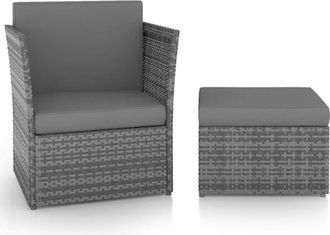 vidaXL Silla De Jard&iacute;n Con Taburete Rat&aacute;n Sint&eacute;tico Gris Antracita Vidaxl