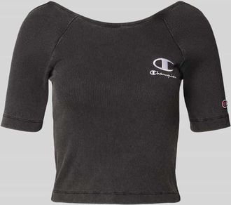 Champion Fitted Fit Crop Shirt mit Label-Stitching in Black, Gr&ouml;&szlig;e XS