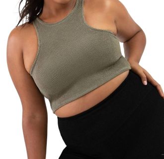 Bloch Crinkle Washed Racerback Crop Tank Top In Moss