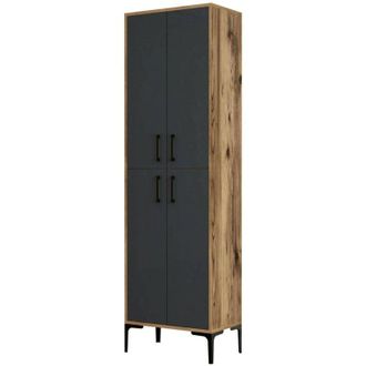 Dmora Scarpiera Mimosa, Mobile portascarpe, Armadio da ingresso multiuso, Mobiletto per calzature, 60x35h200 cm, Noce e Antracite, con imballo rinforzato