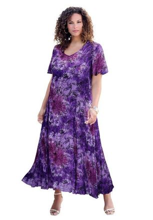 Roaman's Plus Size Hand Crinkled Flutter-Sleeve Maxi Dress in Lavender Tie Dye Floral at Nordstrom, Size 36P