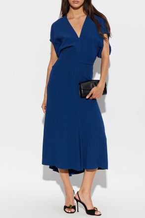 Victoria Beckham Dress With A V-neckline, Womens, Navy Blue