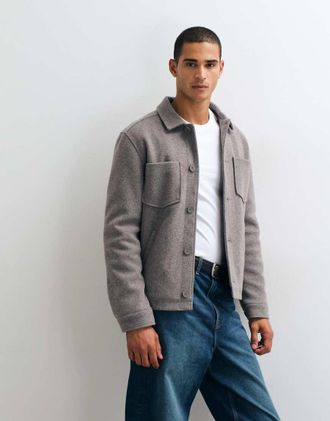Threadbare giacca con colletto in finta lana e tasche applicate color tortora-Neutro