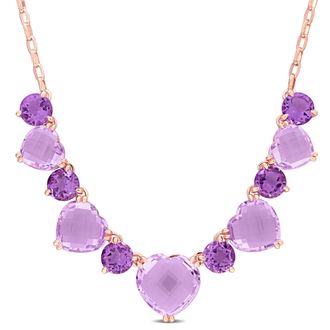 Mimi & Max 37 1/2ct TGW Rose de France & Amethyst Necklace in Rose Plated Sterling Silver - 17 in