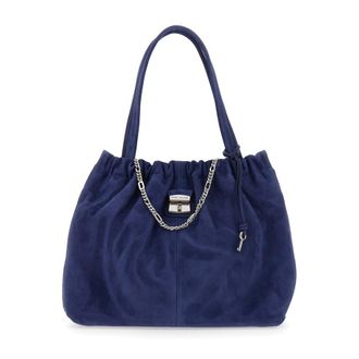 Marc Jacobs The Tote Blue Shoulder Bag With Chain Detail On The Front And Drawstring Closure In Suede Woman