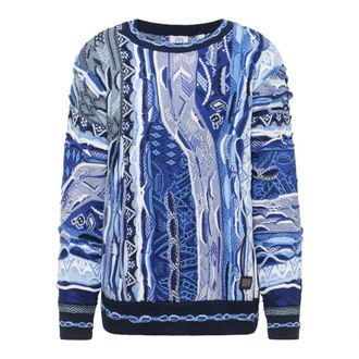 Carlo Colucci Jacquard Ronde Hals Trui - Heren - Ronde hals truien - Blauw - XS - Katoen - Truien & Vesten