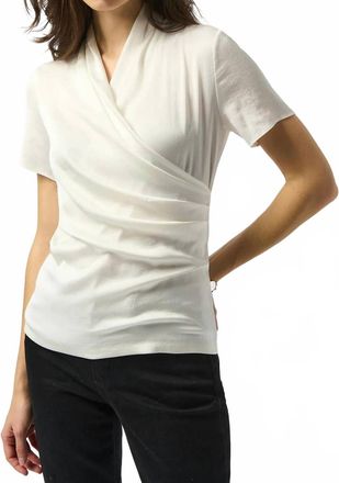 Joseph Ribkoff Faux Wrap Short Sleeve Satin Knit Top In Winter White