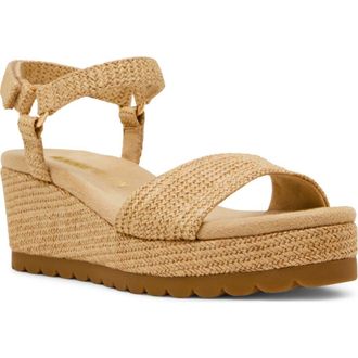 Anne Klein Natasia Platform Wedge Sandal in Raffia at Nordstrom, Size 7.5