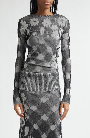 Paolina Russo Illusion Floral Jacquard Sweater in Black/White at Nordstrom, Size Medium