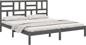 vidaXL Vidaxl - Estructura De Cama Sin Colch&oacute;n Madera Maciza Gris 200x200 Cm