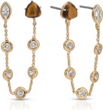 Ettika Tigers Eye & Cubic Zirconia Double Piercing Stud Earrings in Tigers Eye at Nordstrom