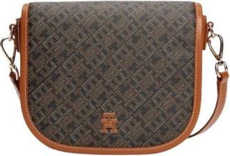 Tommy Hilfiger Monogram Compact Crossbody Tas - Dames - Schoudertassen - Zwart - ONE Size - Leer - Tassen