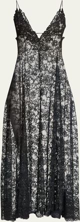 Saint Laurent Sheer Floral Lace Maxi Dress