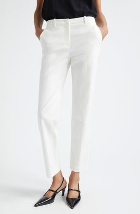Emporio Armani Cotton Blend Ankle Straight Leg Pants in Off White at Nordstrom, Size 10 Us