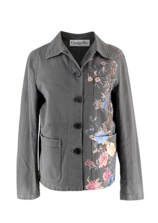 Dior Grey Floral Print Cotton Jacket Size XS