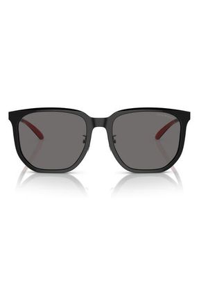 Emporio Armani 56mm Polarized Square Sunglasses in Shiny Black /Dark Grey Polar at Nordstrom