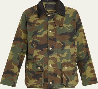 Nili Lotan Andrew Camo-Print Leather-Collar Parka Jacket