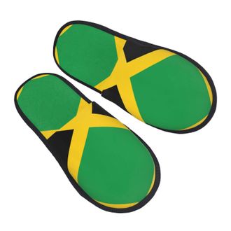 Generic Fluffy Slippers Flag Of Jamaica Non-Slip Hotel Slippers Furry Cotton Slipper For Women Ladies Men M