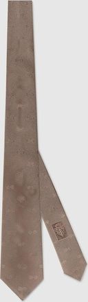 Gucci Horsebit Silk Jacquard Tie, Beige, Silk