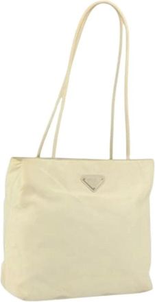 Prada Pre-owned Tote Bags, female, Beige, Size: ONE SIZE Pre-owned Nylon Tote Bag