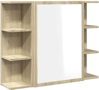 vidaXL Armario de espejo baño contrachapada color roble 80x20,5x64 cm Vidaxl