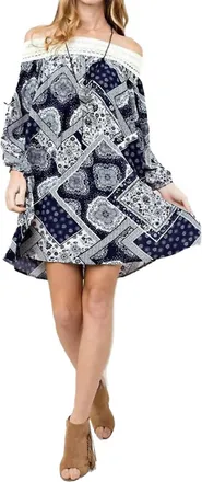 Greek Archaic Kori Batik Patchwork Off The Shoulder Dress In Sand