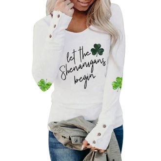 Generic St Patricks Day Tops for Women UK Lightweight Long Sleeved Irish Fancy Dress Tunic Tops Womens Stylish Comfy Round Neck Printed Saint Patricks Day Blo