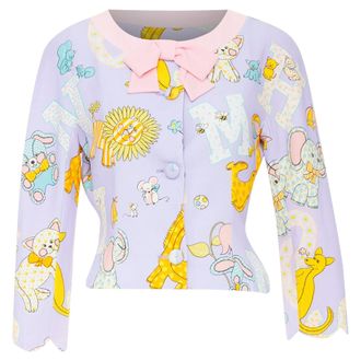 Moschino COUTURE! 2022 Runway Calico Animals purple pink bow crop jacket IT40 S