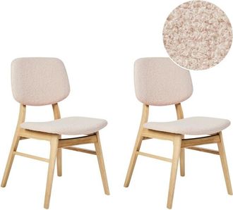 Beliani Beliani - Conjunto De 2 Sillas De Comedor Retro Sin Reposabrazos Asiento De Boucl&eacute; Beige Claro Estructura De Madera Maciza Clara Elaine