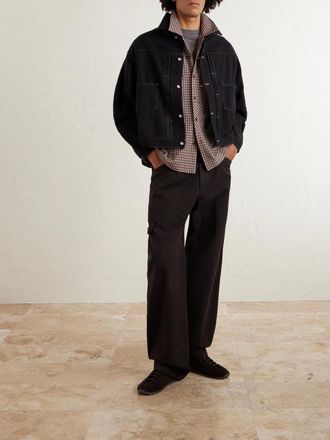 Story mfg. PA Camp-Collar Patchwork Checked Organic Cotton Shirt